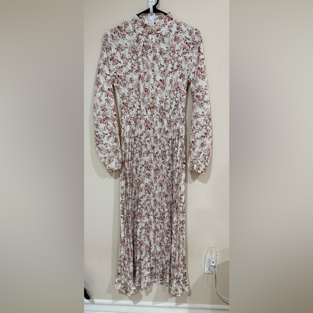 SHEIN Floral Long Sleeve Dress - White and Pink